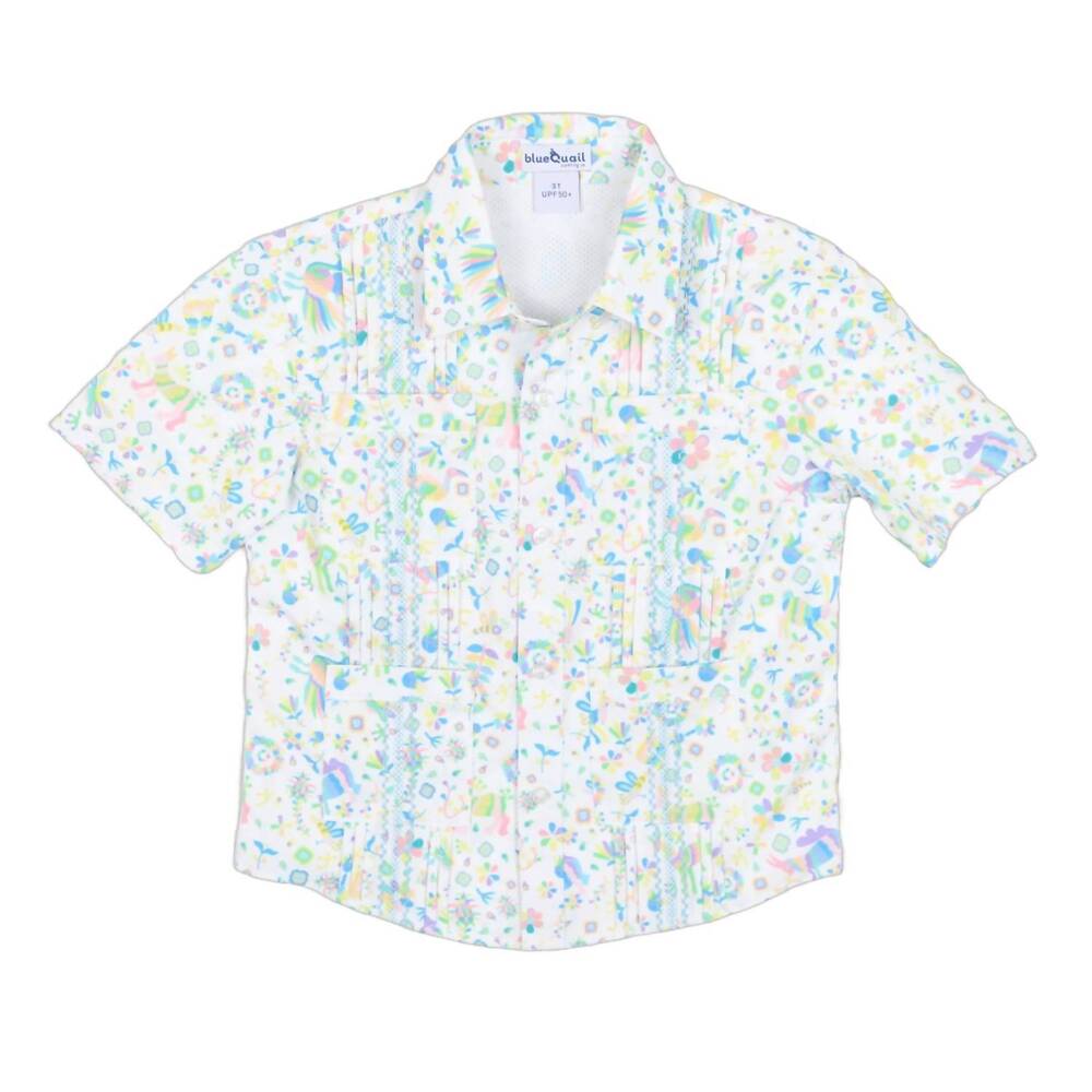 NEW BLUE QUAIL CLOTHING CO. kids spring otomi short sleeve guayabera shirt in wh
